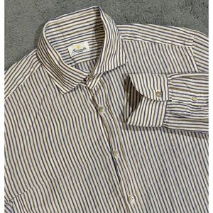 Giannetto Portofino Men's L Striped Linen Blend Button Shirt Cutaway Collar
